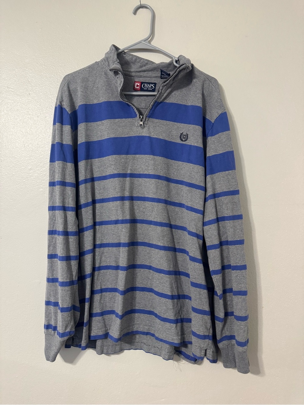 Chaps Men’s Gray and Blue Striped Half-Zip Pullover